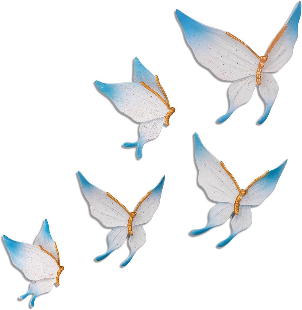 HILIUS Butterfly Wall Decor, 5 Pack 3D Resin Wall Hanging Decorations for Living Room, Bathroom, Bedroom (Blue)