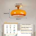 Orange Glass Flush Mount Ceiling Light Modern Close to Ceiling Light Fixtures with 11" Milk Glass Shade Dome Flush Mount Lamp Gold Brass Ceiling Lamp for Hallway Bedroom Kitchen Sink