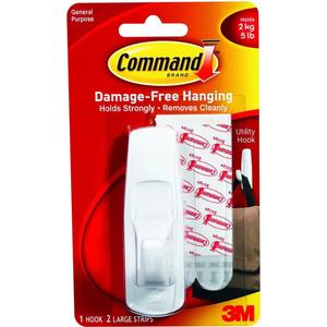 Command Large Utility Hook, White, 1-Hook, 2-Strips (17003ES)