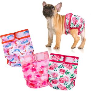 Wegreeco Frenchie Dog Diapers Female No Tail Hole,Washable Pet French Puppy Bulldog Diapers Female for Period Heat,Reusable Doggy Doggie Dog Diapers Ocean of Flowers, Medium