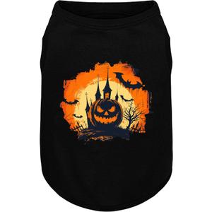 Comfortable Polyester-Cotton Dog Shirt with Pumpkin Print Halloween, Perfect for Small & Medium Dogs, Soft & Stylish Pet Apparel for Everyday Wear. Black&L