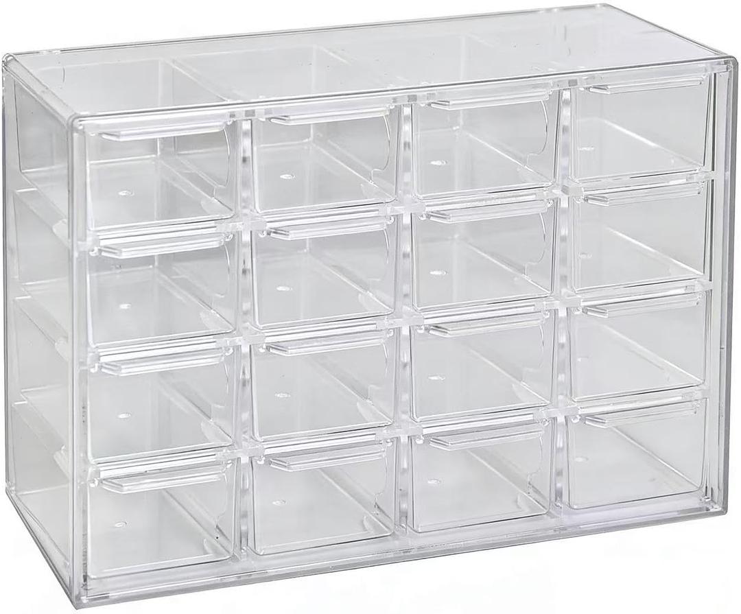 Mini Desktop Drawer Box 16 Compartments Plastic Desk Organizer Office Supplies and Jewelry Storage Box for Office, School, Cosmetic, Jewelry, Hair Clips, Small Parts, etc (16 Compartments)