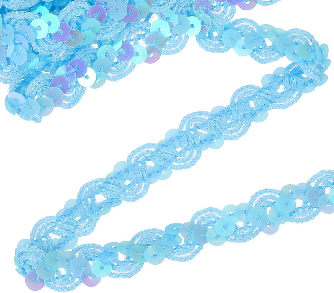 uxcell 11 Yard Sequins Trim Ribbon 0.6 Inch Sequin Gimp Braid Trim Spangle Flat Sequins Paillette Fabric Flat Trims Strips for Crafts Sewing Clothes Home Party Decoration, Sky Blue
