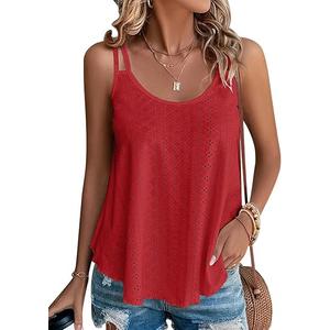 KKJ Womens Cute Tank Tops Eyelet Sleeveless Spaghetti Strap Scoop Neck Loose Casual 2025 Summer Beach Vacation Flowy Shirts, Size XL