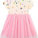 Little Girls Cotton Dresses Flutter Short Sleeve Summer Dress for 2-7 Years Old (3-4T, Tutu-multicolor Dots Pink)