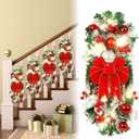 Giegxin 4 Pcs 19.7 Inches Light up Christmas Stair Swags LED Prelit Teardrop Swag Norfolk Pine Garland Artificial Stairs Garland Pine Cone Props for Indoor Outdoor Hanging Decor