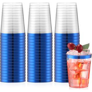 Norme 50 Pcs 10 oz Plastic Party Cups Clear Plastic Disposable Tumblers Rimmed Cups for Wedding, Thanksgiving Day, Christmas, Drinking(Blue)
