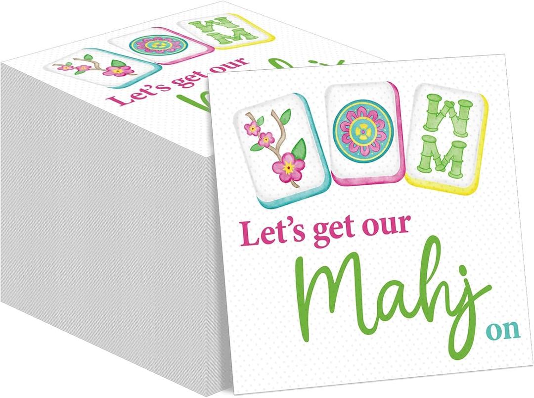 Gueevin 30 Pcs Mahjong Napkins Cocktail Paper 6.5 x 6.5 Inches Mahjong Party Supplies Decorations Accessories Gifts for Casual Gatherings Game Nights Bridal Showers Birthday Christmas Party (Fresh)