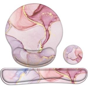 Lateefah Mouse Pad with Wrist Rest, 3-in-1 Gaming Mouse Pad, Keyboard Wrist Rest, Ergonomic Memory Foam Mousepad with Wrist Support for Computer Keyboard (Pink Marble)