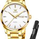 OLEVS Mens Gold Watches Waterproof Stainless Steel Lightweight Watch with Date Classic Luxury Dress Watch for Men Gold White Blue Green Dial