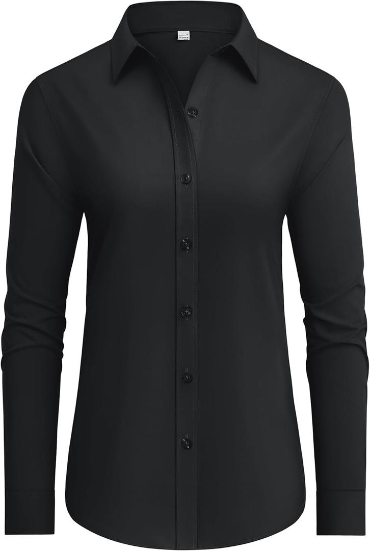 siliteelon Button Down Shirts Dress Shirts for Women Long Sleeve Womens Work Shirts Regular Fit Cotton Dress Shirts (X-Large, Black)