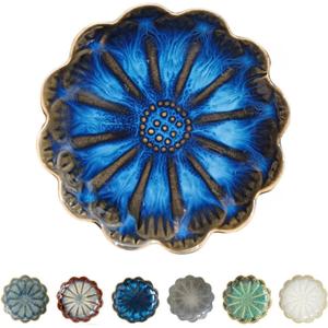 Ceramic Spoon Rest for Stove Top, Flower Cute Spoon Rest for Kitchen Counter, Cooking Spoon Holder for Kitchen Counter, Utensil Rest Spatula Rest Ladle Holder Tong Rest, 1 PC (Retro Sapphire)