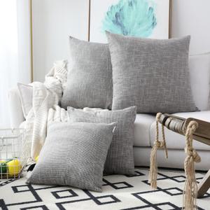 Kevin Textile 2 Pack Decorative Linen Throw Pillow Covers, Neutral Outdoor Pillows Cover Large Cushion Cases Boho Farmhouse Decor for Couch Chair Bedroom, 24 x 24 inches, 61cm, Grey