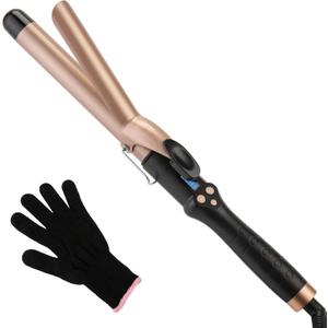 Curling Iron 1 Inch for Medium and Long Hair Professional Tourmaline Ceramic Barrel Curler with Clamp Dual Voltage Adjustable Temperature Long-Lasting Results Black