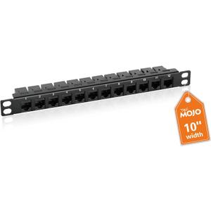 Tecmojo 12-Port Cat6 Patch Panel, 0.5U Rack Mount Modular Panel with Keystone Coupler, for 10" Server Rack & Network Cabinet, Gigabit Ethernet, Black