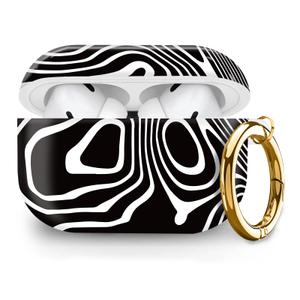 Compatible with AirPod Pro 2nd//1st Generation Case Cover with Gold Keychain,Full Protective Shockproof Wireless Headphone Case for Airpod Pro 2023/2022/2019 （Black and White Pattern）