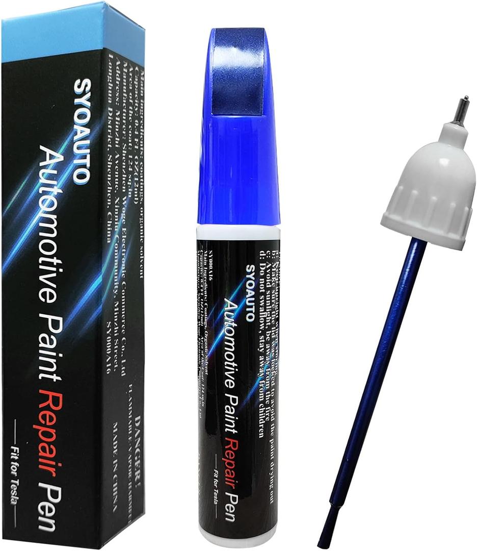 SYOAUTO Blue Touch Up Paint for Tesla Model Y 3 X S Car Touch Up Paint Pen 0.4 oz Automotive Scratch Repair Pen Brush and Tip 2 in 1 Pen (Deep Blue Metallic)