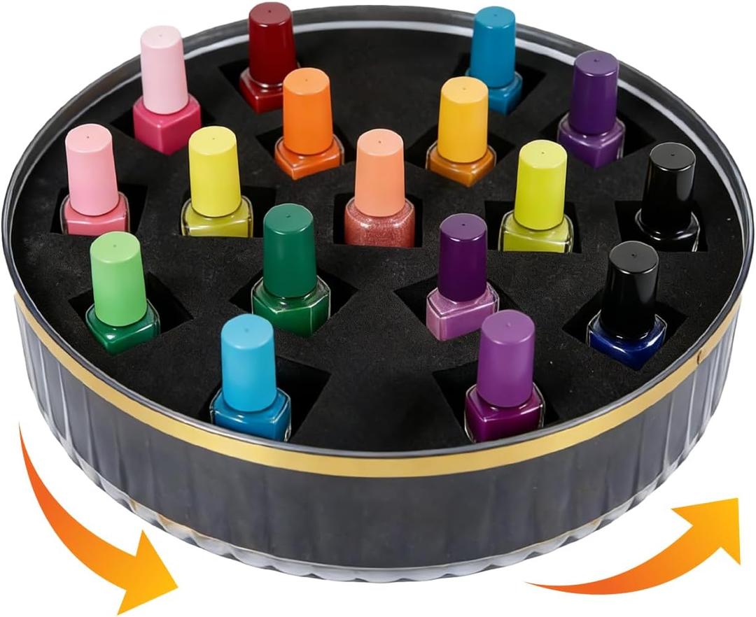 Nail Polish Organizer with Foam, Rotating Acrylic Nail Polish Display Stand Holds 17 Bottles for Fast Access on Countertop or Vanity, Lazy Susan Organizer for Nail Polish, Makeup, Essential Oil