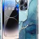 GVIEWIN Marble for iPhone 15 Pro Case, with Screen Protector & Camera Lens Protector, [10FT Military Grade Drop Protection] Slim TPU Phone Case Cover Women for iPhone 15 Pro 6.1" (Navy Blue)