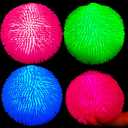 Puffer Balls Glow in The Dark 9 Inch Large Puffer Ball Stretchy Light Spiky Stress Relief LED Glowing Party Favors Goodie Bag Stocking Stuffers Assorted Colors (Cute Colors, 3 Pcs)
