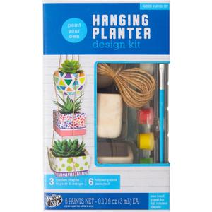 Paint Your Own Hanging Planter Design Kit - Kid's Custom Paint Design Planter Set - Includes 3 Ceramic Planters, 6 Ceramic Paints, Brush & 13 Ft of Rope