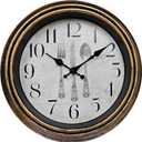 WOOPHEN Vintage Wall Clocks, 12" Silent Non Ticking Retro Wall Clock Quality Quartz Battery Operated Round Decorative Easy to Read for Home Kitchen Living/Dining Room Bedroom Office School (Bronze) (Bronze 1)