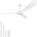 60 Inch White Ceiling Fan No Light,Wood Propeller Blades,Outdoor Ceiling Fan without Light,Quiet Operation,Speed Memory Function,Large Airflow for Living Room,Garage,Patio. (White, 60 inch)