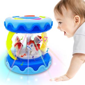 Baby Girl Toys Hand Drum Baby Rotating Musical Light Up Sensory Activity Crawling Toys 2 3+ Year Old Infant Girls Toy Gifts (Blue)