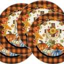 2 x XCHI Fall Cross Pumpkin Maple Leaves Plaid Round Placemats Set of 4 Table Mats for Party Home Kitchen Dining Thanksgiving Table Decorations 14x14 Inch (Orange and Black)