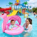 Baby Float with Canopy for Age 6-36 Months, UPF50+ Sun Protection 4 Stage Adjustable Canopy Dual Air Chambers Adjustable Safety Seat Inflatable Swim Pool Float for Baby Toddler