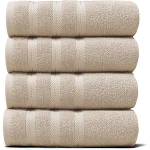 Hearth & Harbor Luxury Hand Towels - 100% Ring Spun Cotton Hand Towels for Bathroom, Shower, Spa, Soft & Absorbent Towels, 4 Piece Set, Beige