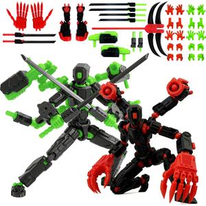 T13 (Assembly Completed) Action Figure Set, Multi-Jointed Movable Mobile Robot,3D Printed Toys Cool Action Figures, Desktop Decorations for Game Lovers Toys (Black red and Black Green)