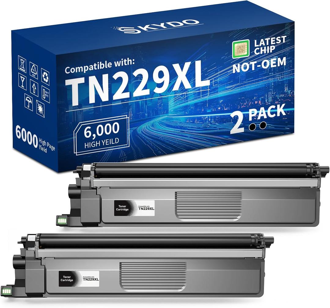 Skydo TN229XL Black Compatible Toner Cartridges Replacement for TN229 TN-229 TN 229 XL Toner Cartridges to Use with MFC-L3780CDW MFC-L3720CDW HL-L3280CDW HL-L3220CDW Printer(2 Blacks)