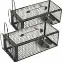 2-Pack Rat Traps Humane Live Mouse Vole Chipmunk Trap Cage for Indoors and Outdoors (Black)