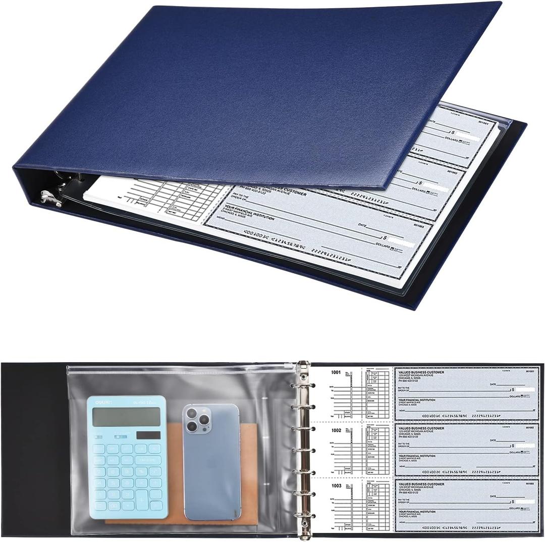Pacific Mailer 7 Ring Check Binder, 3-On-A-Page Business Checkbook Holder, 500 Checks Capacity, with 2024-2030 Calendar Organizer, Sleek Business Design (Dark Blue)
