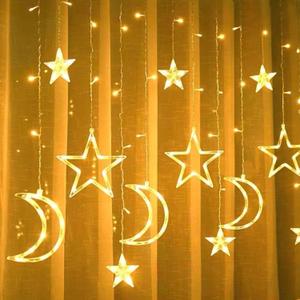 LED Curtain Lights, Decorative Starry String Curtain Lights Moons and Stars LED Night Light for Indoor Window, Kid Bedroom, Patio, Front Porch, Camping, Guest Room Decoration(Warm White Star Moon)