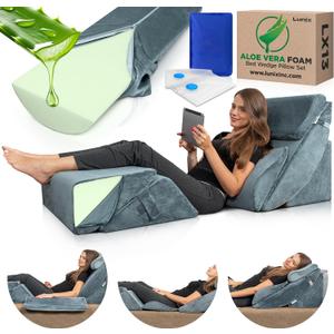 Lunix LX13 6-Piece Post-Surgery Recovery System, Orthopedic Bed Wedge Pillow Set for Tummy Tuck & Back Comfort, Zero-Gravity Memory Foam, Stone Navy with Aloe Vera, 6pcs
