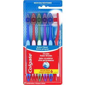 Colgate Extra Clean Toothbrush, Medium Toothbrush for Adults, 6 Pack