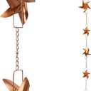 taman Rain Chain Set, 6ft Windmill Rain Chain for Gutters,Copper Rain Chain Cups to Replace Gutter Downspout, Divert Water, 6 Cups, Rose Gold