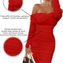 GOKATOSAU Women's Sexy Elegant Ruffle Long Sleeve Off Shoulder Ruched Party Mini Dress (Red, S)