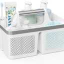 Shower Caddy Dorm Plastic: Portable Bathroom Caddy Organizer with Handle and Holes, Cleaning Basket, Hard Shower Basket Storage Tote for Toiletry, College Dorm Room Essentials White/Silver