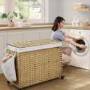 SONGMICS Rolling Laundry Hamper with Lid, 210 L 4-Section Synthetic Rattan