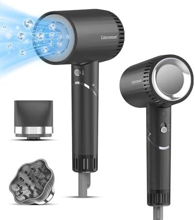 Colorsmoon Hair Dryer, 100,000 RPM High-Speed Blow Dryers for Women & Men, Fast-Drying, 500 Million Negative Ions, Heat-Control, Low-Noise with Diffuser & Nozzle, Compact Foldable for Home Travel Use