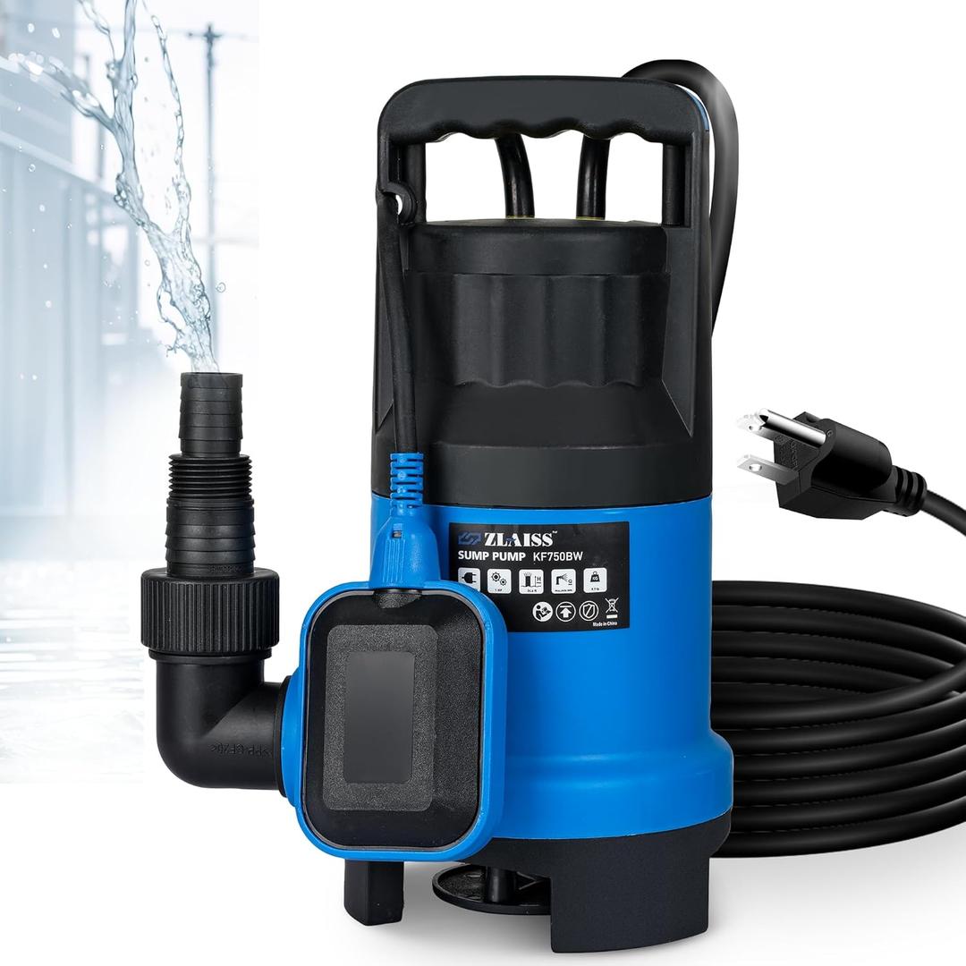 ZLAISS 1HP Submersible Water Pump - 3700 GPH Portable Water Pump with Automatic Float Switch for Removing Muddy Dirty/Clean Water from Swimming Pool, Pond, Garden, Hot Tub