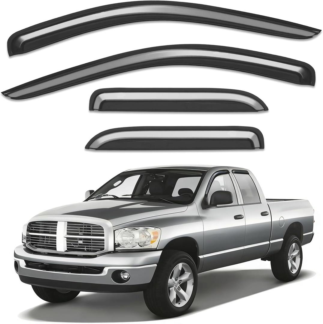 Out-Channel Window Rain Guards Fit for 2002-2008 Dodge Ram 1500 Quad Cab/Extended Cab, Window Vent Visors Wind Deflector Vent Shades for 03-09 Dodge Ram 2500 3500 Extended Cab
