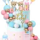 47 PCS Bear Cake Toppers - Mini 3D Bear BABY Letters Milk Bottle Blue Pink Gold Foam Balls Cake Toppers for Gender Reveal Baby Shower Party Cake Decorations
