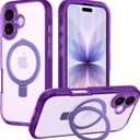 for iPhone 17 Case with Magnetic Invisible Stand [Compatible with MagSafe] Military Drop Protection Shockproof Slim Translucent Skin-Touch Case Cover Violet