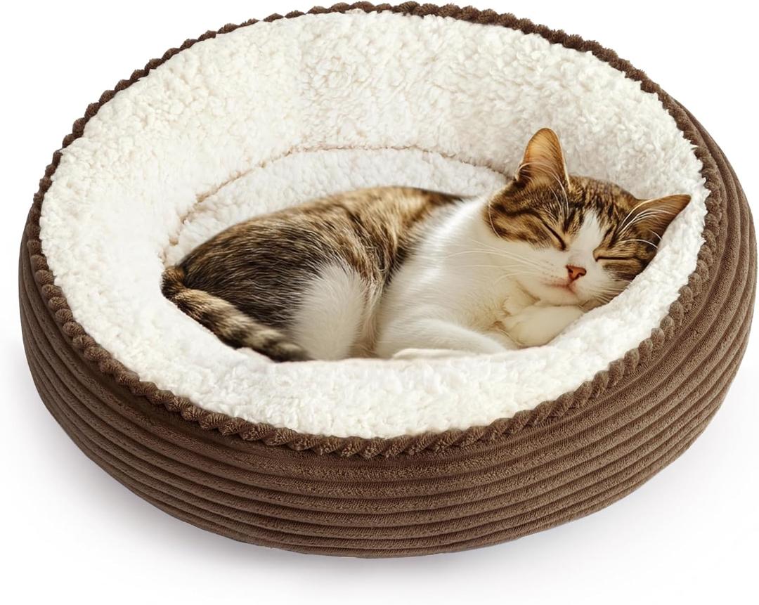 Love's cabin Round Donut Cat and Dog Cushion Bed, 20in Pet Bed for Cats or Small Dogs, Anti-Slip & Water-Resistant Bottom, Super Soft Durable Fabric Pet beds, Washable Luxury Cat Dog Bed Brown Stripe Size: 19.7"L x 19.7"W x 5.9"Th