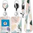 Desert Leaf Lanyards for Id Badges, Boho Id Card Holders for Badges with Lanyard, Card Protector with Badge Reel Retractable Heavy Duty, Women Teacher Doctor Office