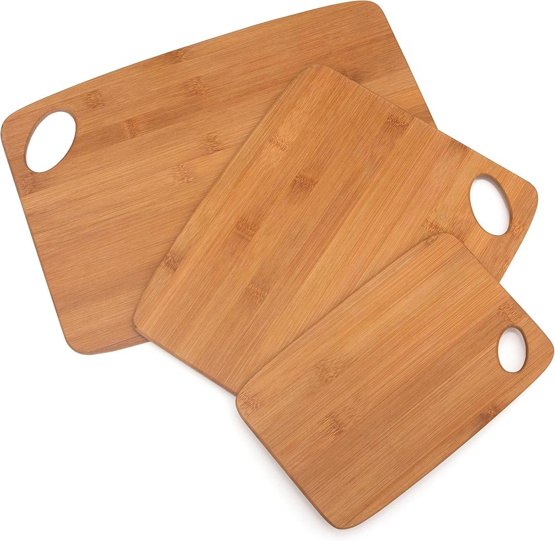 Lipper International Bamboo Wood Thin Cutting Board with Oval Hole in Corner, Assorted Sizes, Set of 3